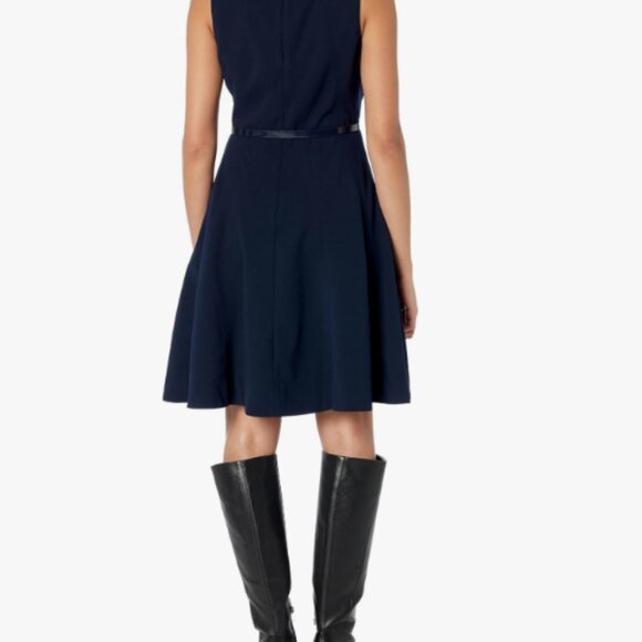 Tommy Hilfiger Sleeveless Fit & Flare Dress Sky Captain Navy - Picture 2 of 5